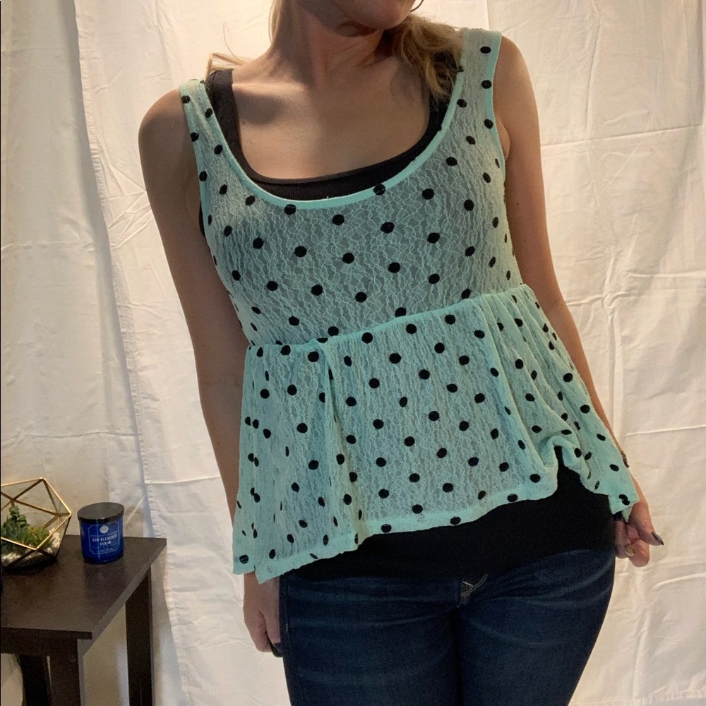 Sea Foam Green Polka Dot Peplum Top